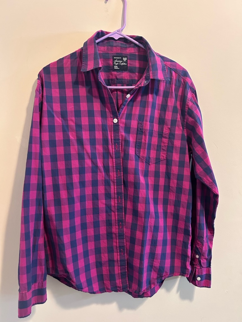 Women’s Long-Sleeve Checked Shirt in Pink and Navy